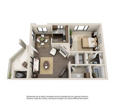 Floor plan for 1 bed, 1 bath, 800 sqft